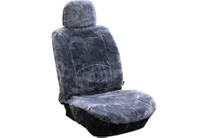 SHEEPSKIN ELITE Genuine Sheepskin Lambskin Winter Car Seat Cover Lambs Wool Sheep Skin Fuzzy Seat Cover Shearling Car Accessories with Curve Patten (Gray with bit of Bluish Tint)