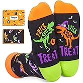 HAPPYPOP Halloween Dino Witch Socks - Spooky Dinosaur Pumpkin Gifts for Kids Teens Adults