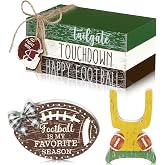 Yalikop 5 Pcs Football Decorations for Home, Football Season Table Decor | Faux Ball and Goal Post Sign, Rustic Wood Decorati