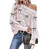 Cakulo Womens Off Shoulder Sweater Top Fall Outfits Fashion 2025 Oversized Knit Batwing Long Sleeve Crochet Pullover Sweaters