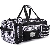 LHI 50L Tactical Duffle Bag for Men, 3-in-1 Gym Duffle and Backpack, Shoe Compartment, Laptop Sleeve and MOLLE, Carry-On Travel Weekender and Overnight Bag – Black and White
