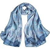 Sichdew 100% Mulberry Silk Women's Neck Silk Scarf-Lightweight Shawl,FLoral Print Beach Silk Wrap-Scarves for Photography