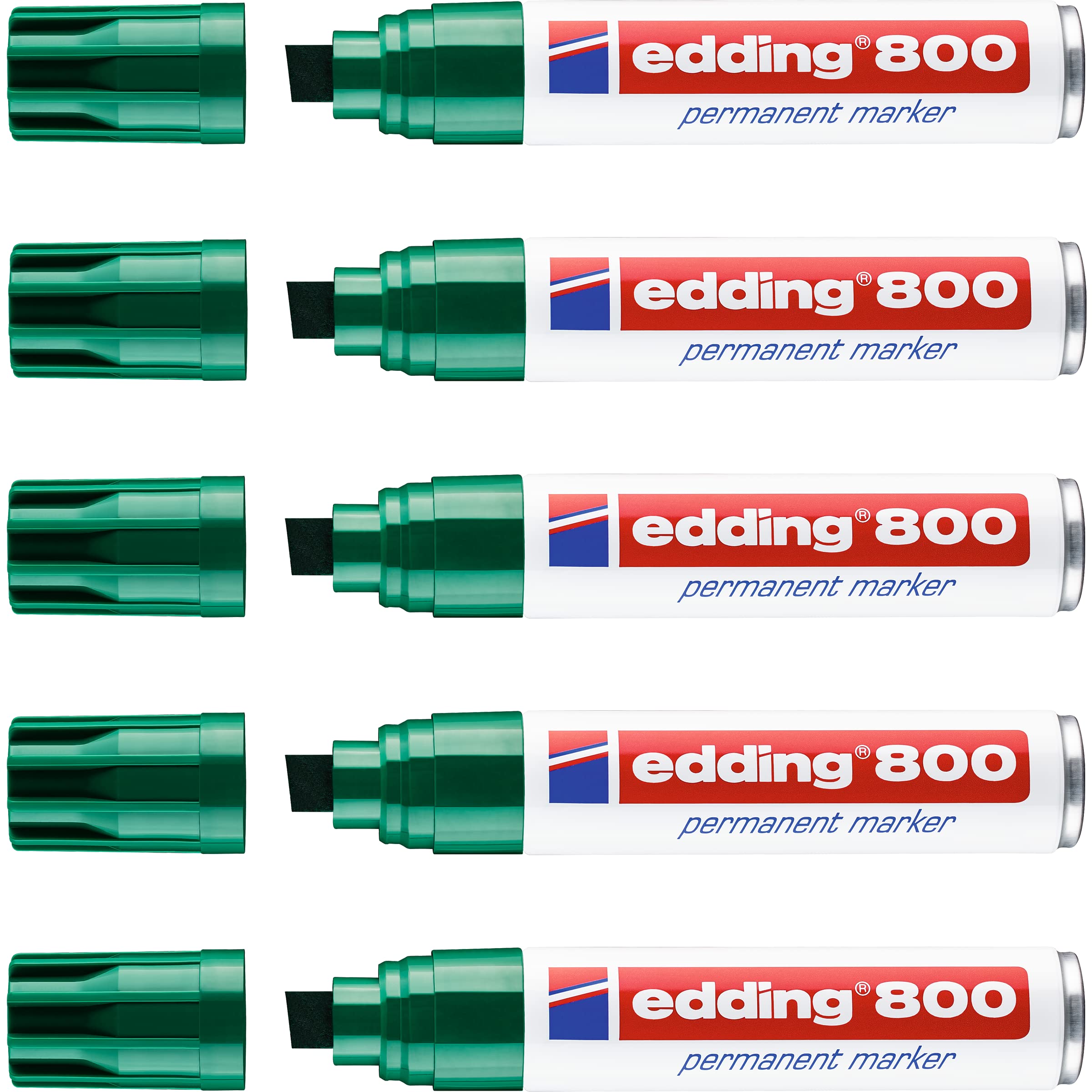 edding 800 permanent marker - green - 5 pens - chisel tip 4-12 mm - for bold markings - waterproof, quick-drying, smear-proof pens - for cardboard, plastic, wood, metal, glass and fabric