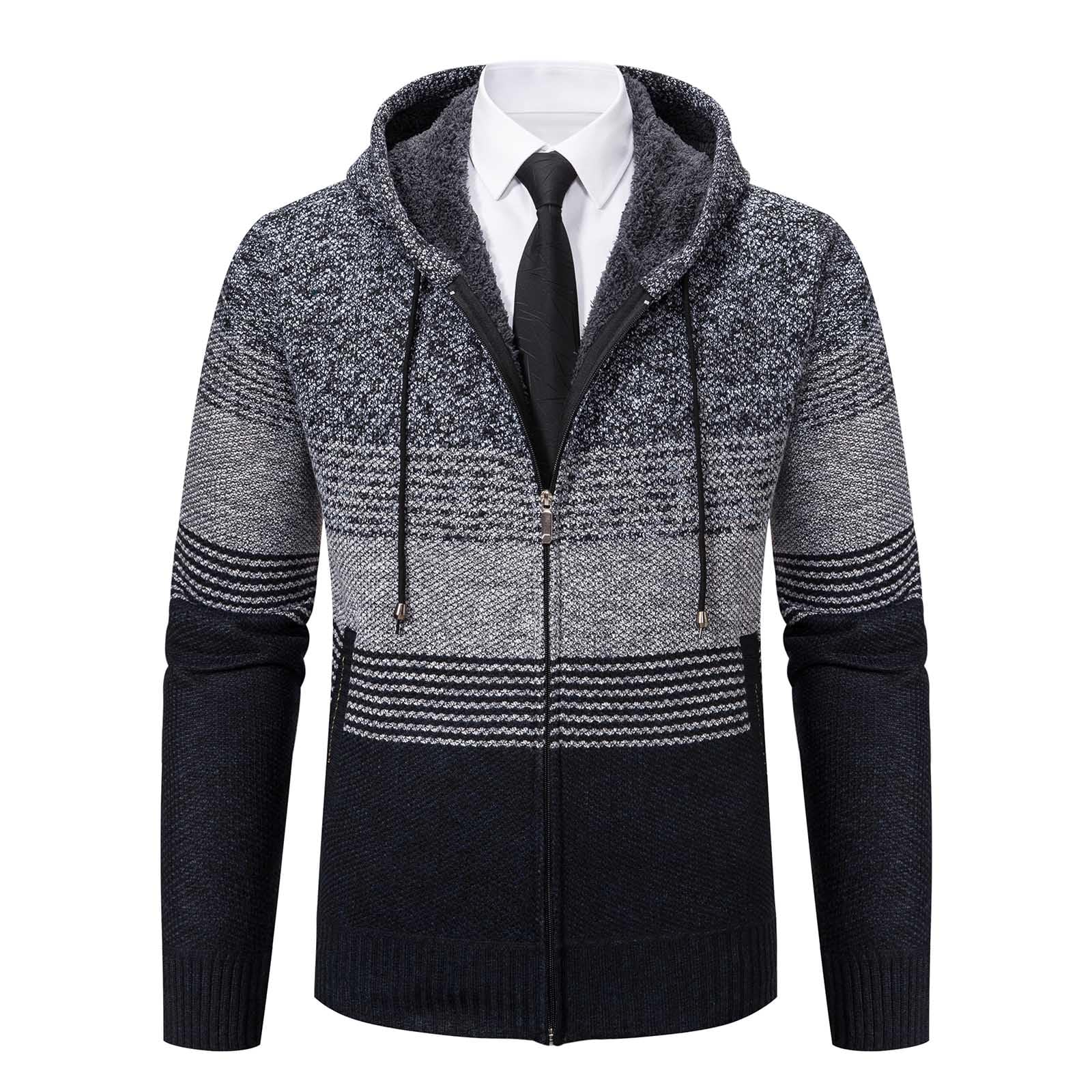 Mylldey Mens Hoodies Knit Sweater, Full Zip Fleece Lined Cardigan Sweaters Casual Regular Fit Knit Hooded Men Sweater Jacket