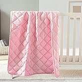FLXXIE Down Alternative Toddler Comforter, Lightweight, Machine Washable and Warm Baby Crib Quilted Blanket for Stroller, Travel, 39x47 Inches, Pink