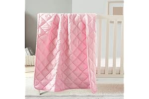 FLXXIE Machine Washable Microfiber Down Alternative Toddler Comforter, Super Soft and Lightweight Kids Crib Quilted Blanket for Stroller, Travel, 39x47 Inches, Pink