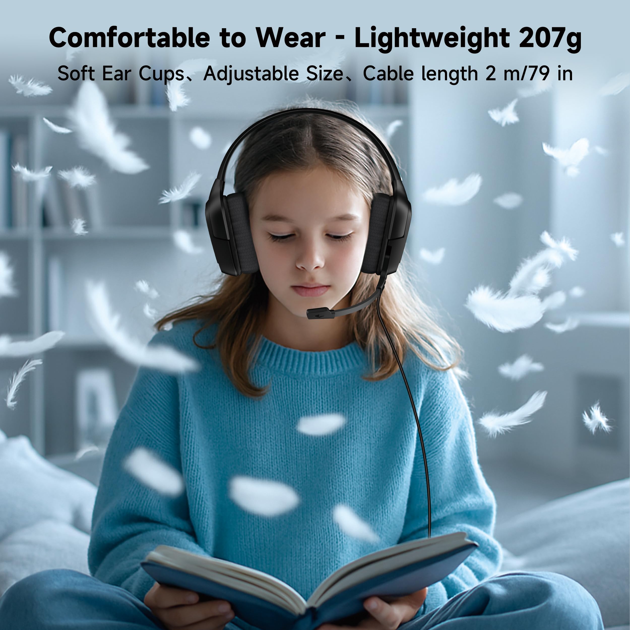 Gaming Headset for PS5、Xbox Series X、Xbox Series S/One、PS5Pro、PS4、PC 207g Headset with Clear Mic for Work 𝟐𝟎𝟐𝟓 𝐔𝐩𝐠𝐫𝐚𝐝𝐞 Wired Gaming Headphones with Mic、3.5mm Splitter、79in Cable.Gamer Gifts