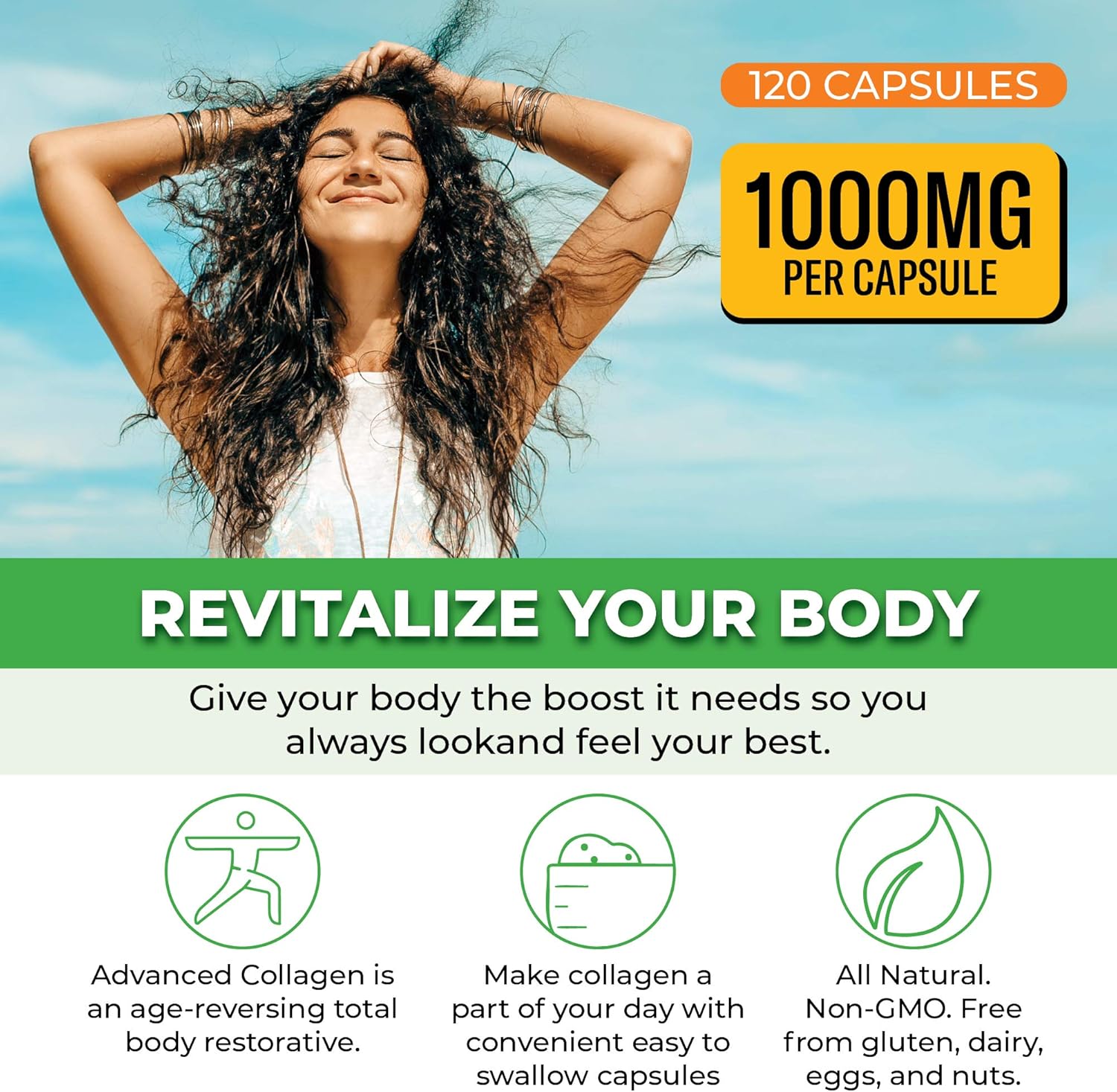 Advanced Collagen Supplement, Type 1, 2 and 3 with Hyaluronic Acid and Vitamin C - Anti Aging Joint Formula - Boosts Hair, Nails and Skin Health - 120 Veggie Capsules - by ForestLeaf: Health & Personal Care
