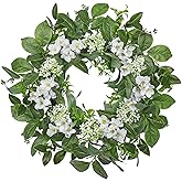 Briful 24'' Artificial Spring Summer Wreath for Front Door Outdoor All Season Door Wreaths Fake Floral Greenery Wreath for Home Wall Window Mantle Patio Hanging Decor