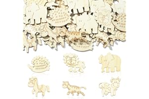 Stiesy 100 Pcs Unfinished Wooden Animal Cutouts Wood Cutout Blank Lion Elephant Shape Wooden Ornament for DIY Craft Supplies 