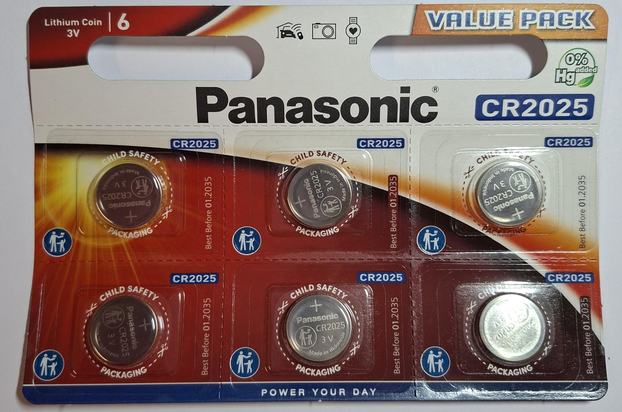 Panasonic Lithium CR2025 batteries, 6 Pieces