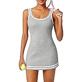 TQD Women Tennis Dress Athletic Striped Knitted Sweater Tank Mini Active Casual Dresses (Gray,XL)