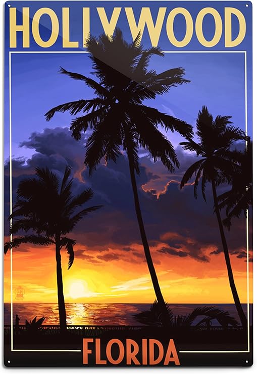 Amazon ハリウッド フロリダ州 ヤシとサンセット 12 X 18 Metal Sign Lant 12x18m インテリア オンライン通販