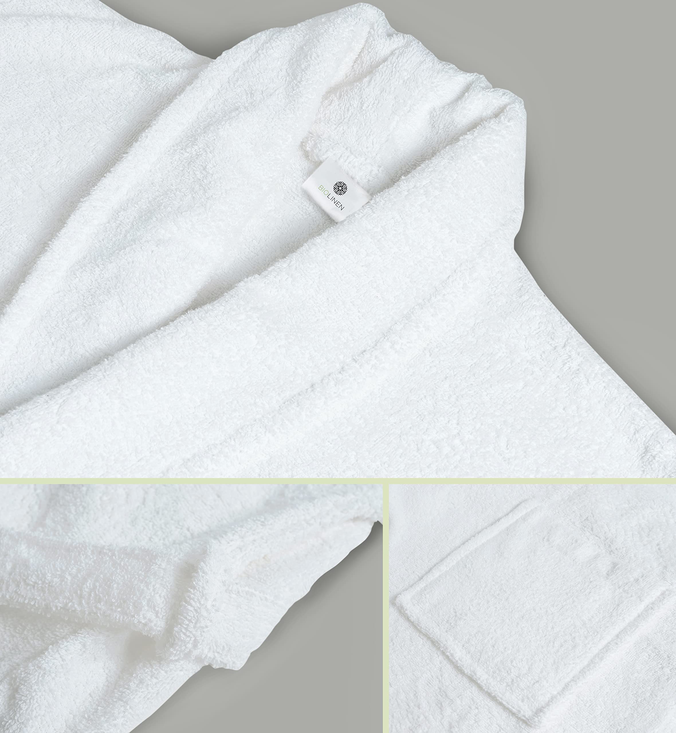 BIOLINEN 100% Cotton Terry Shawl Collar Bathrobe with Slippers – One Robe, Plush Spa Robe for Men & Women, Unisex One Size, White