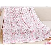 Buryeah Pink Bow Throw Blanket 50"x60" Ultra Soft Flannel Coquette Aesthetic Blanket for Girls Women Preppy Room Decor for Bed Sofa Spring Wedding Mother's Day Graduation Back to School Gift