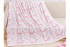 Buryeah Pink Bow Throw Blanket Preppy Blanket Coquette 50" x 60" Flannel Soft Cute Bow Decor Lightweight Aesthetic Room Christmas Thanksgiving Decor Gifts for Women Friends for Sofa Couch Travel Bed