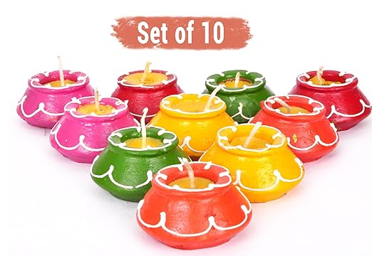 Tied Ribbons Clay Handmade Waxed Diya Set for Home Decoration (5 cm X 5 cm X 2.39 cm, Multicolor, 10 Piece)