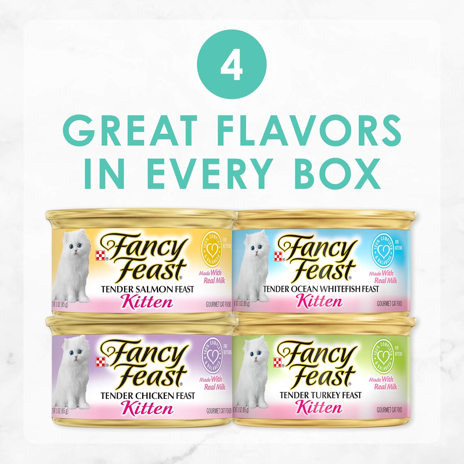 Purina Fancy Feast Grain Free Pate Wet Kitten Food Variety Pack, Kitten Classic Pate Collection, 4 flavors - (24) 3 oz. Boxes : Pet Supplies