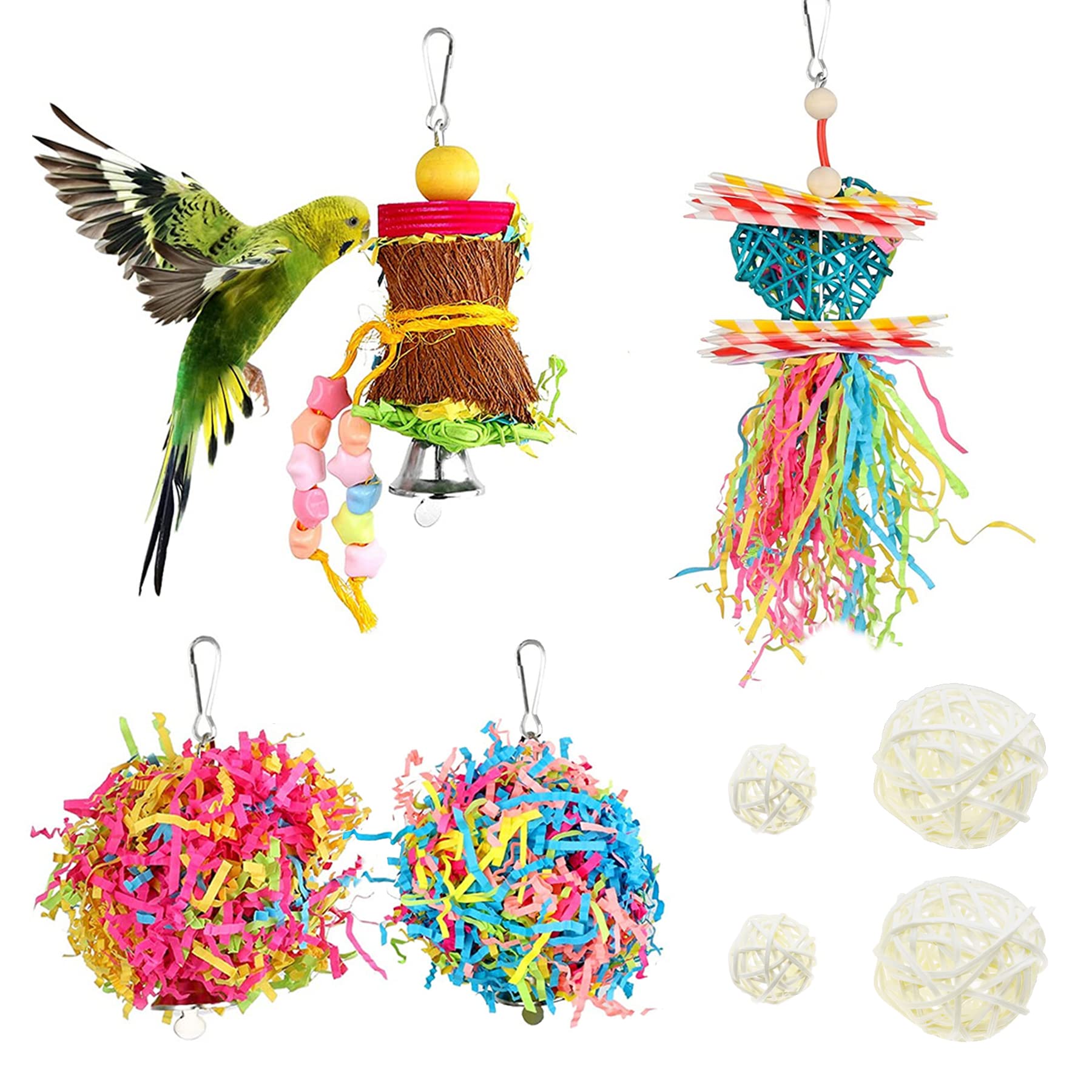 Allazone 8 PCS Parrot Chewing Toys Bird Parrots Shredding Toys (2022)