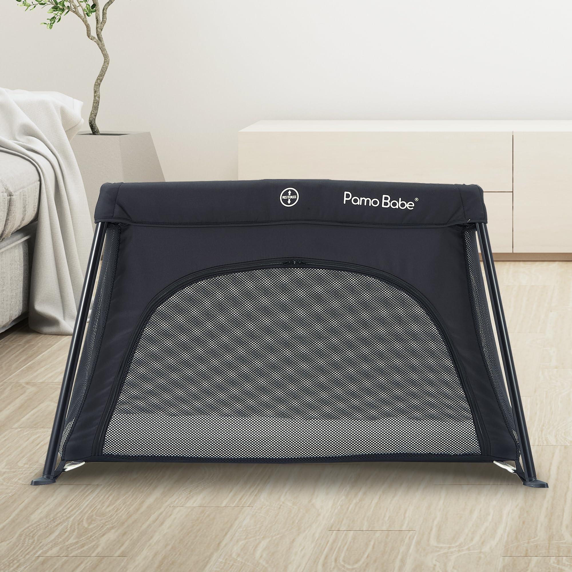 Pamo Babe Travel Crib Lightweight Baby Playard with Mattress Compact Play Yard with Detachable Legs