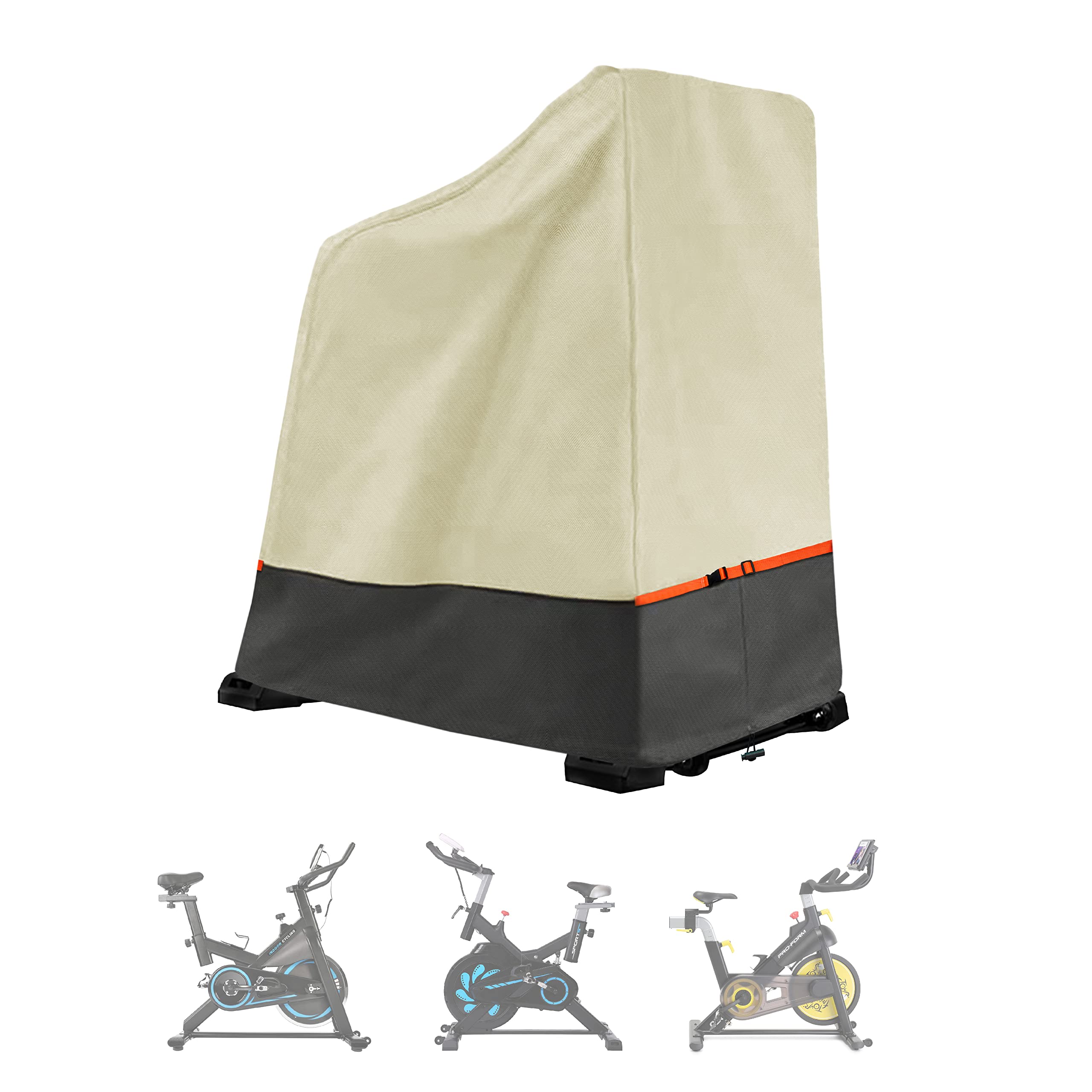 Aaaspark Exercise Bike Cover, Bike Protector, Indoor/Outdoor Dust/Waterproof, Beige Grey Splicing, Oxford Fabric