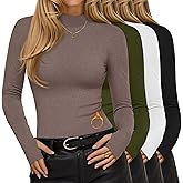 Oakgarden 4 Pack Women's Thermal Mock Turtleneck Tops Fleece Long Sleeve Shirts Undershirt Pullover Tops with Thumb Holes