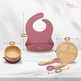 Yum Yum's Set of 6 Baby Weaning Plates Bowls Spoons Bamboo Suction Bibs Blush view 8