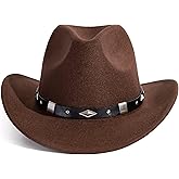 LJINOKYUN Womens Western Cowboy Hat，Roll Up Cowgirl Hats，Wide Brim Fedoras Hat with Belt Buckle