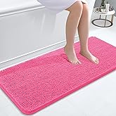 OLANLY Bathroom Rugs 47x20, Extra Soft Absorbent Chenille Bath Rugs, Rubber Backing Quick Dry, Machine Washable Bath Mats for Bathroom Floor, Tub and Shower, Home Decor Accessories, Hot Pink
