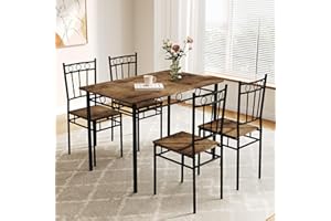 AMICLIBER Dining Table Set for 4, 5-Piece Kitchen Table and Chairs, Rectangular Dining Room Table Set with 4 Chairs, Space-Saving Kitchen Table Set for Small Space,Dinette,Apartment,Retro Brown