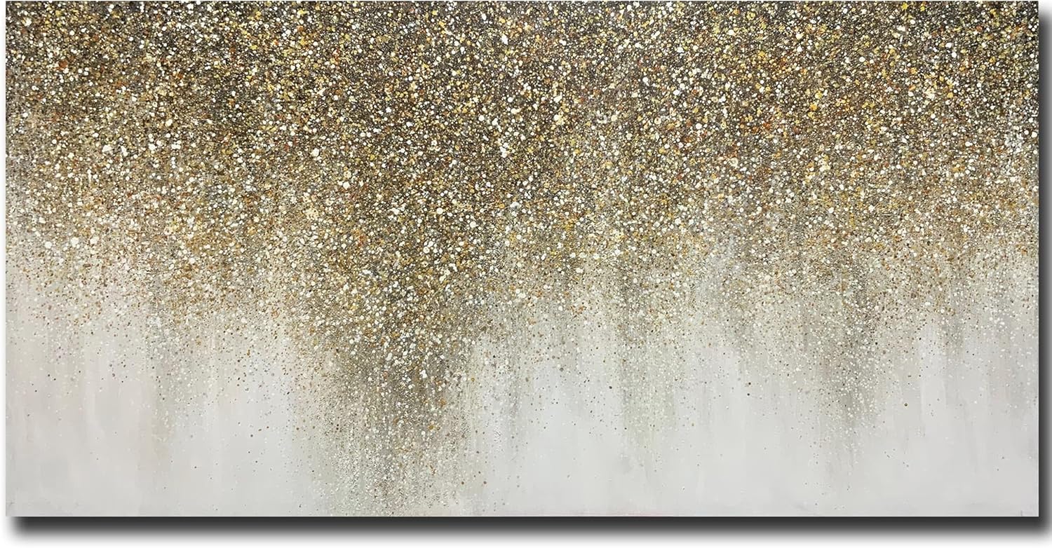 Paintings - Tiancheng Art,24x48 Inch Modern Abstract Hand-Painted Oil Painting Acrylic Canvas Wood Frame Wall Art Grayish Gold Texture Living Room Bedroom Decoration