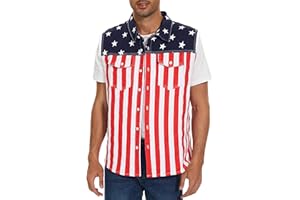 OeyFnbmO Men's Denim American Flag Retro Vest Stretch Sleeveless Jean Shirt Collar Slim Fit Lightweight