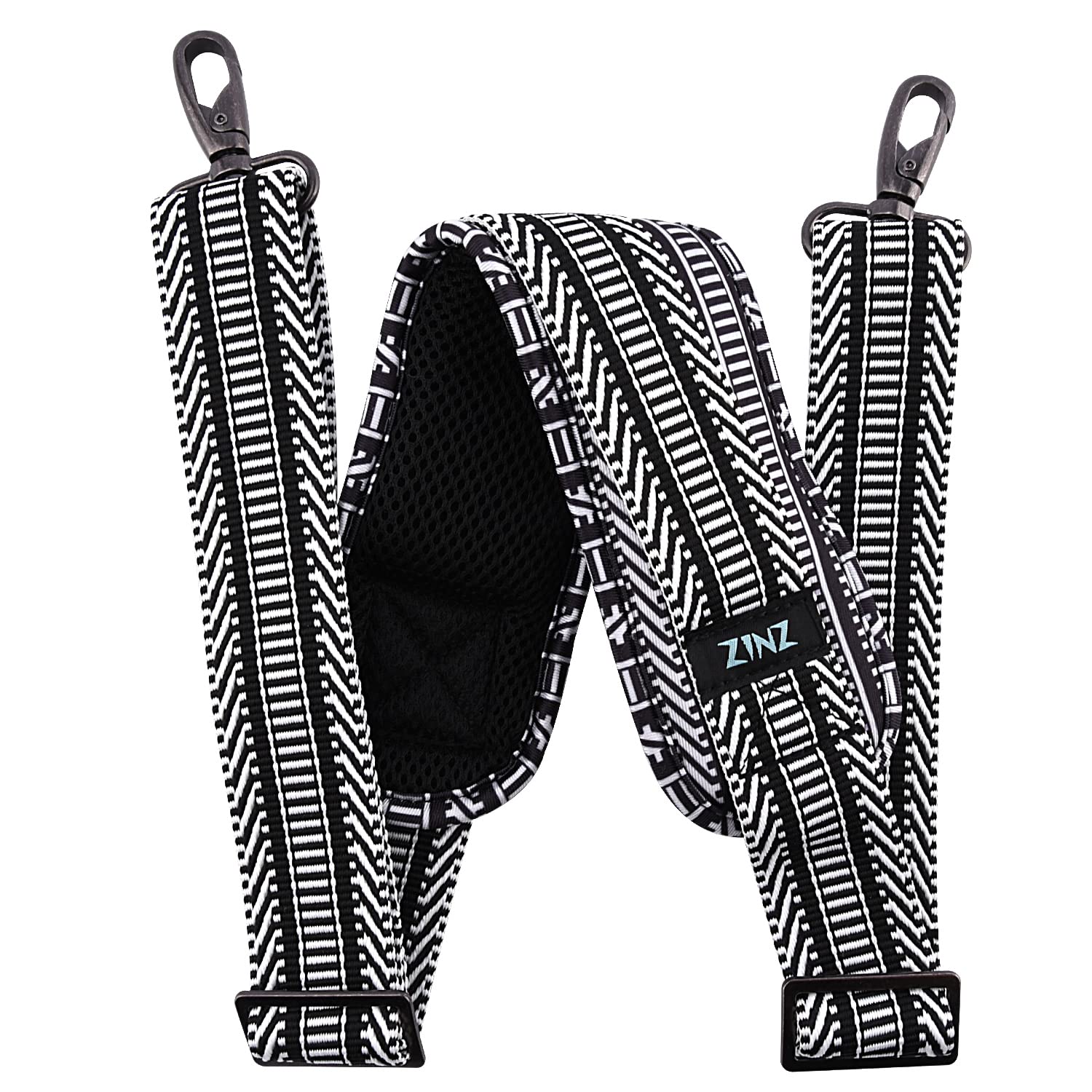 ZINZ 79 inch Shoulder Strap, Extra-thick Fixed Cushion Pad and Dual Clasps Universal Replacement Strap with Metal Swivel Hooks for Laptop Bags, Luggage Bags, Camera, Crossbody (Black&White Jacquard) — image 1