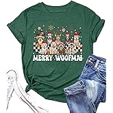 Christmas Shirts for Women Funny Xmas Light Dogs T-Shirt Cute Dog Lover Short Sleeve Holiday Tops