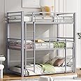 Bunk Beds, Metal Bunk Bed, Triple Bunk Bed for Kids,Teens, Adults, Girls, Boys, Detachable BunkBed Can Be Divided into 3 Twin Beds,No Box Spring Need (Silver)
