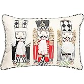 MACKENZIE-CHILDS Lumbar Throw Pillow, Decorative Polyester Pillow for Christmas Decor, 12x22, Black-and-White Courtly Nutcracker