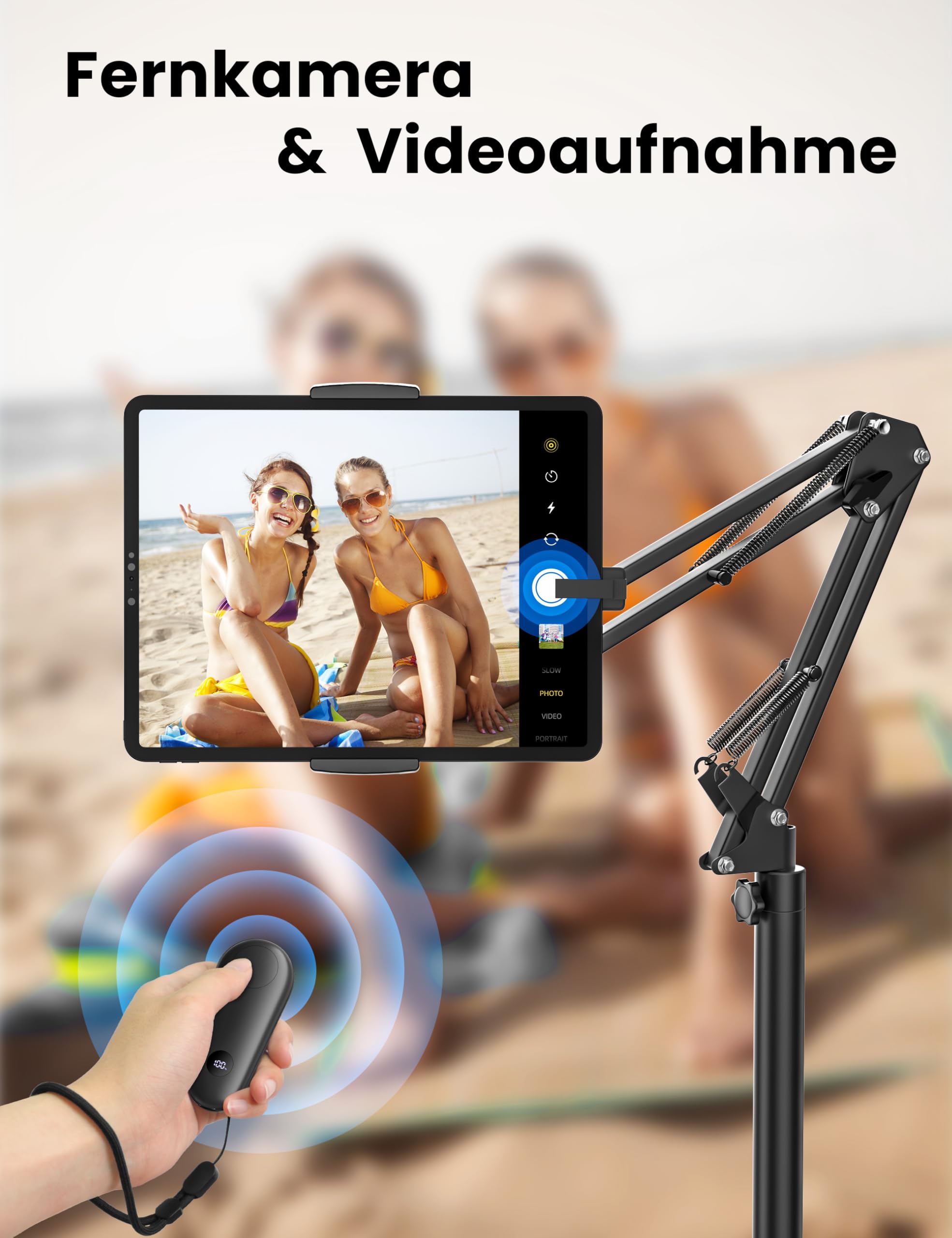 VOLTIFYMAX Tablet Bodenständer mit Kindle Fernbedienung, Verstellbarer Tablet Halterung für Kindle zubehör Paperwhite/Oasis/Kobo, iPad/Pro/Mini, Phone, Samsung Tab, 4.7-13 Zoll (schwarz) 5