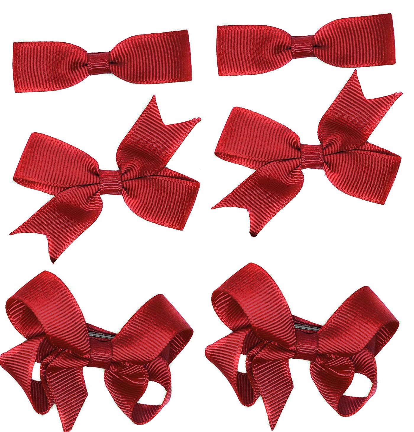 6 Clips (3 Pairs) School Bows Girls Small Hair Grosgrain Ribbon Hair Accessories Uniform (Burgundy) — image 1