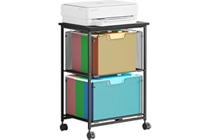 SBANMAO Letter/Legal Rolling File Cabinet Cart, 2 Drawers Filing Cabinet for Home Office, Hanging File Folders Organizer with Wheels Under Desk, Printer Stand, Utility Craft Cart, Black