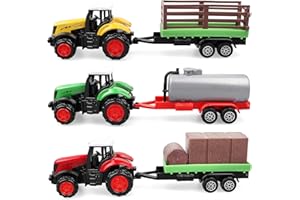 victob 3 Pack Farm Tractor Toys with Trailers – Diecast Plastic Detachable Alloy Tractors and Truck Toys for Kids, Perfect for Toddlers Boys Ages 3-8, Christmas Birthday Gift & Cake Toppers