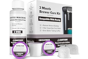 HAKANO 3 Month Brewer Care Cleaning Maintenance Kit Compatible with Keurig Coffee Makers | 1 Bottle Descaling solution| 3 Rinse Pods| 2 Water Filters