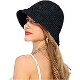 Rulala Fancy Womens Sun Hat Handmade Straw Bucket UV Protection Wide Brim Packable Travel Summer Cap for Beach UPF 50+