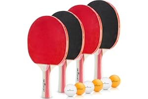 ABCO TECH Table Tennis Ping Pong Set - Pack of 4 Premium Paddles/Rackets and 6 Table Tennis Balls - Soft Sponge Rubber - Ideal for Professional & Recreational Games - 2 or 4 Players - Perfect Set On The Go