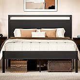 Easy to Assemble Queen Bed Frame with Wood Headboard & Footboard, Tool-Free Metal Platform Bed Frame, Upgraded Heavy Duty Sturdy Foundation, No Noise, No Box Spring Needed,Large Under Storage, Black