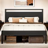Easy to Assemble Queen Bed Frame with Wood Headboard & Footboard, Tool-Free Metal Platform Bed Frame, Upgraded Heavy Duty Sturdy Foundation, No Noise, No Box Spring Needed,Large Under Storage, Black