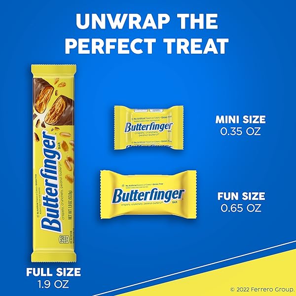 BUTTERFINGER, BULK 36 PACK, CHOCOLATEY, PEANUT-BUTTERY, FULL SIZE INDIVIDUALLY WRAPPED CANDY BARS, 1.9 OZ EACH