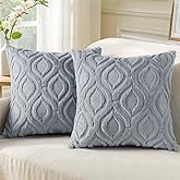 decorUhome Throw Pillow Covers 18x18 Inch Set of 2, Soft Plush Faux Wool Blue Grey Couch Pillow Covers, Spring Solid Dyed Accent Pillow Cases for Sofa Bed Living Room Home Decor