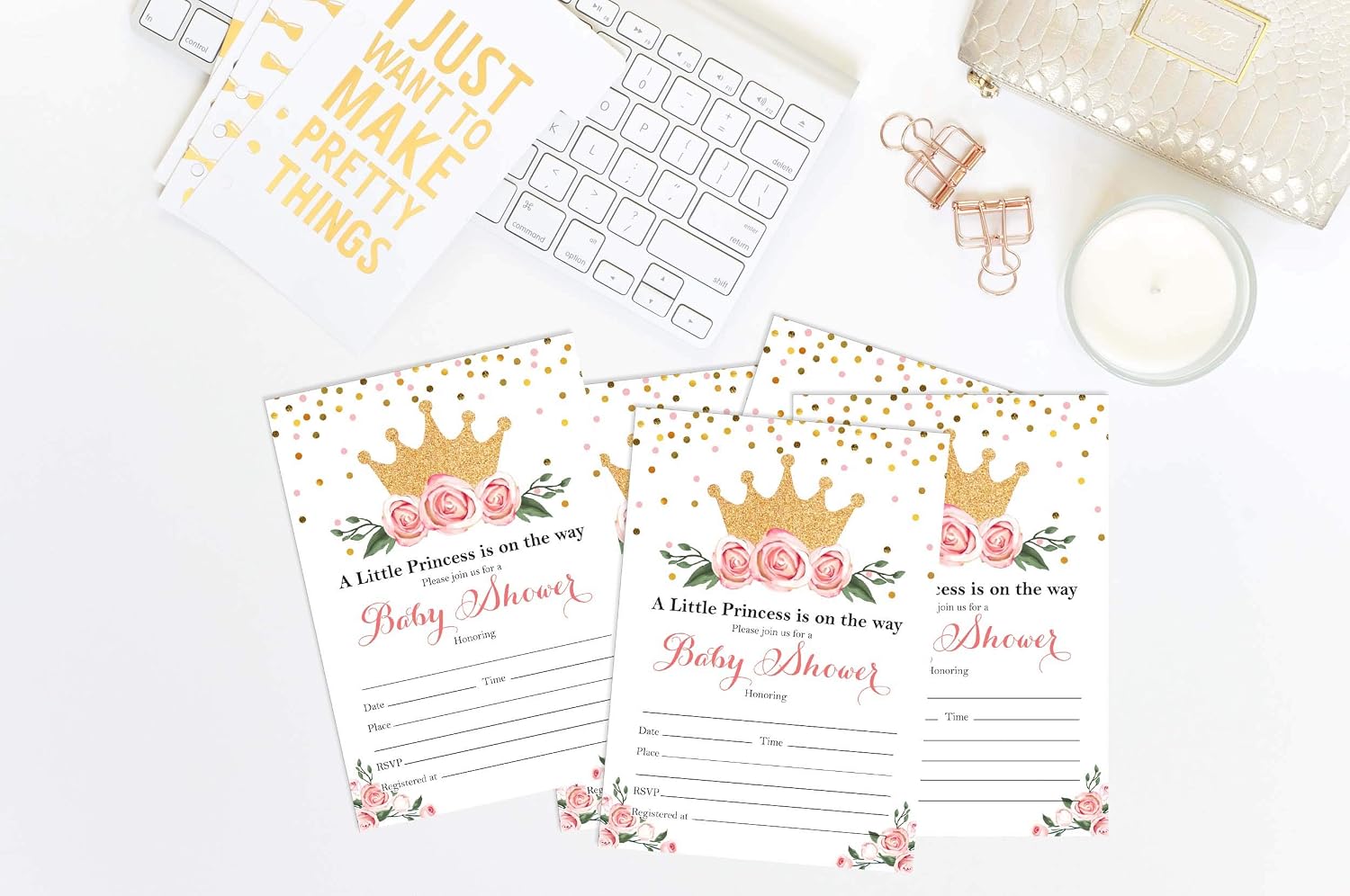 Inkdotpot 30 Gender Reveal Baby Shower Invitation Cards Princess Fill In Blank Invites, Invitation_card, 5 x 7 Inches - Image 4