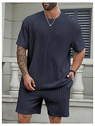 RoseSeek Men's 2 Piece Outfits Textured Drop