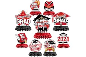 VICHTOP 2024 Graduation Party Decorations - Class of 2024 Red Theme Decorations - Vibrant Red Graduation Table Decor with Congrats Grad Centerpiece for a Memorable Celebration